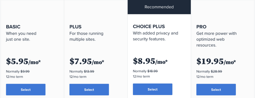 12-month bluehost shared hosting pricing plan