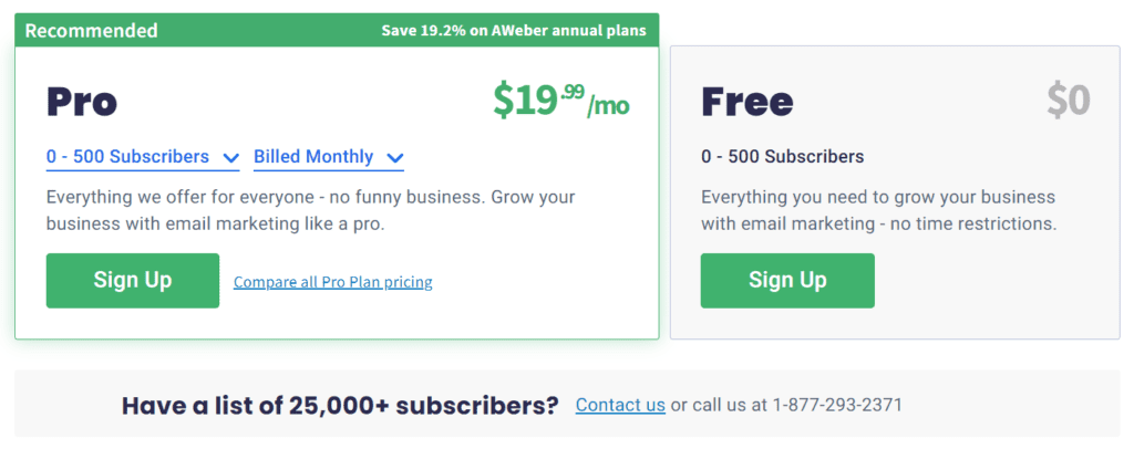 AWeber pricing plans