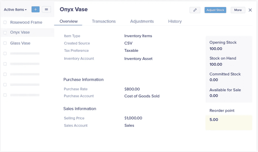 Zoho inventory