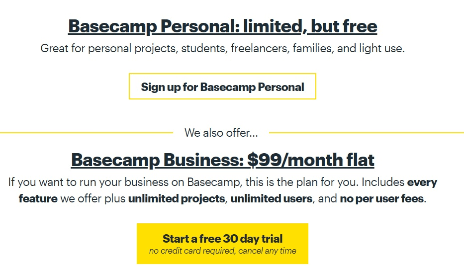 Basecamp Pricing Plan