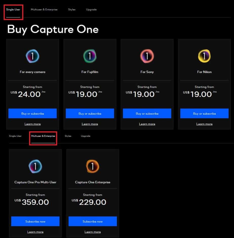 Capture One Pro Pricing Plan