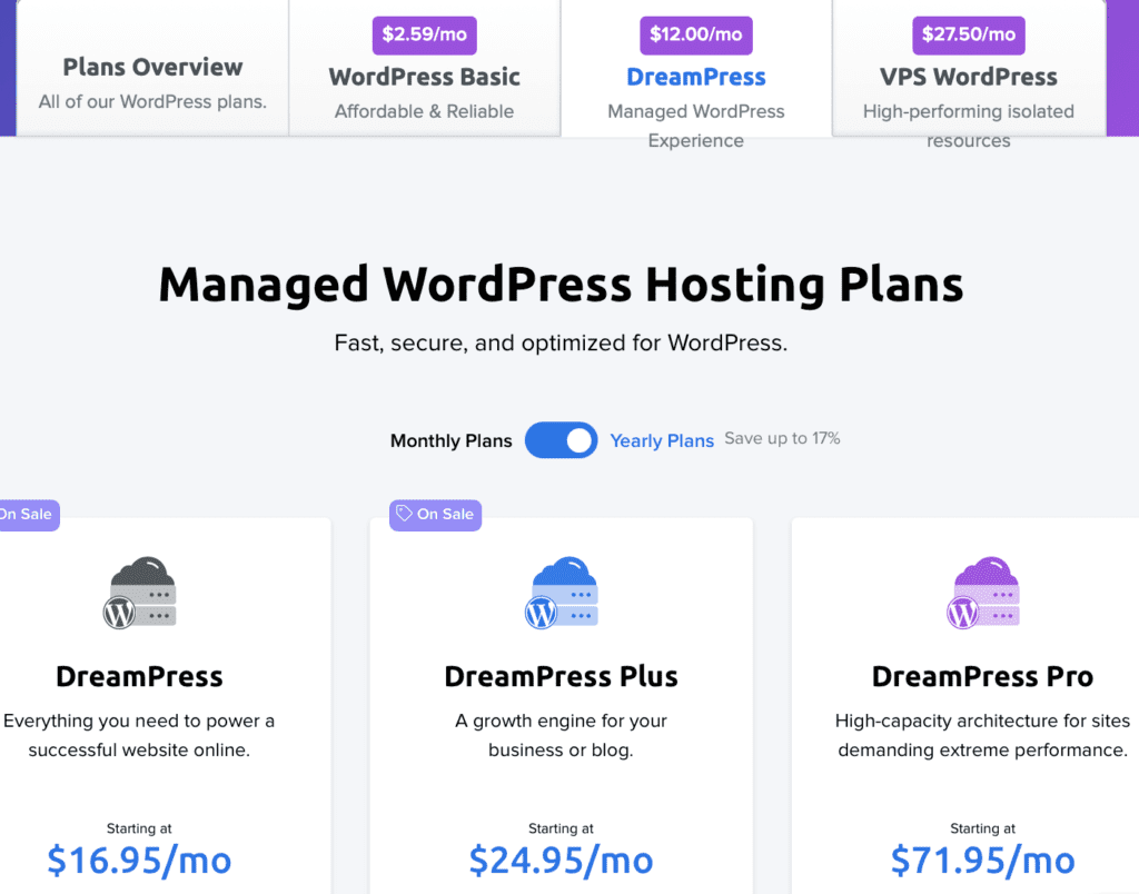 dreamhost dreampress pricing plan