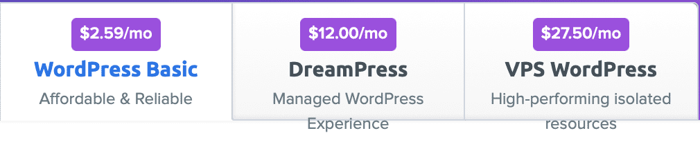 dreamhost main pricing plans