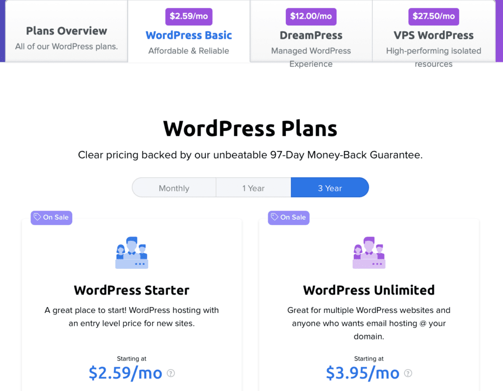 dreamhost wordpress basic pricing plan