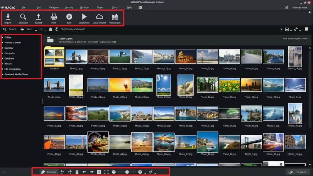 Magix Photo Manager Deluxe: Interface
