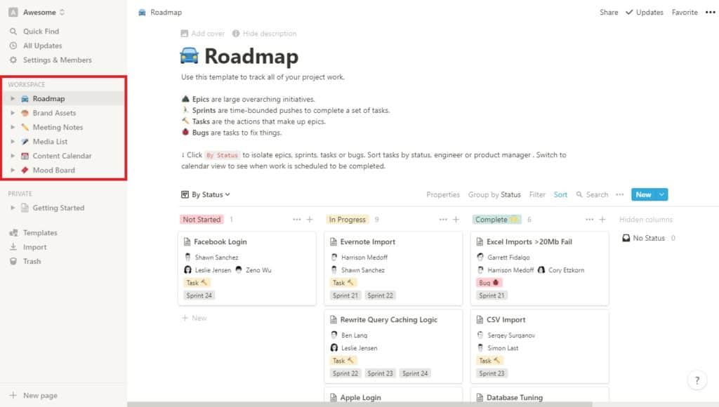 Notion Project and Task Management Tool