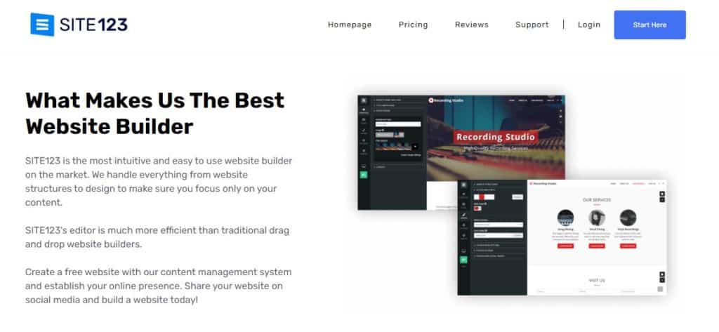 SITE123: Ideal for Single & Multipage Sites