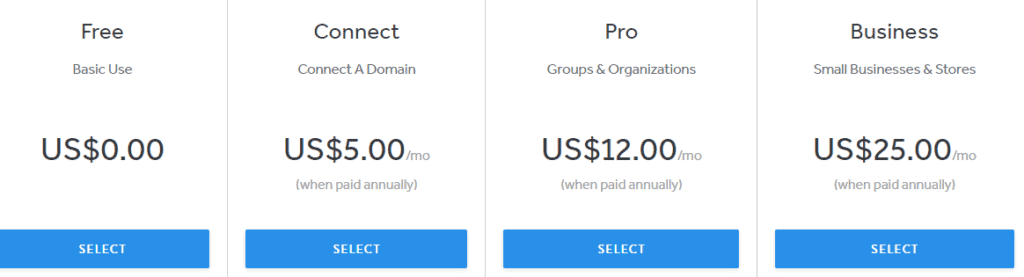 Weebly Pricing plan