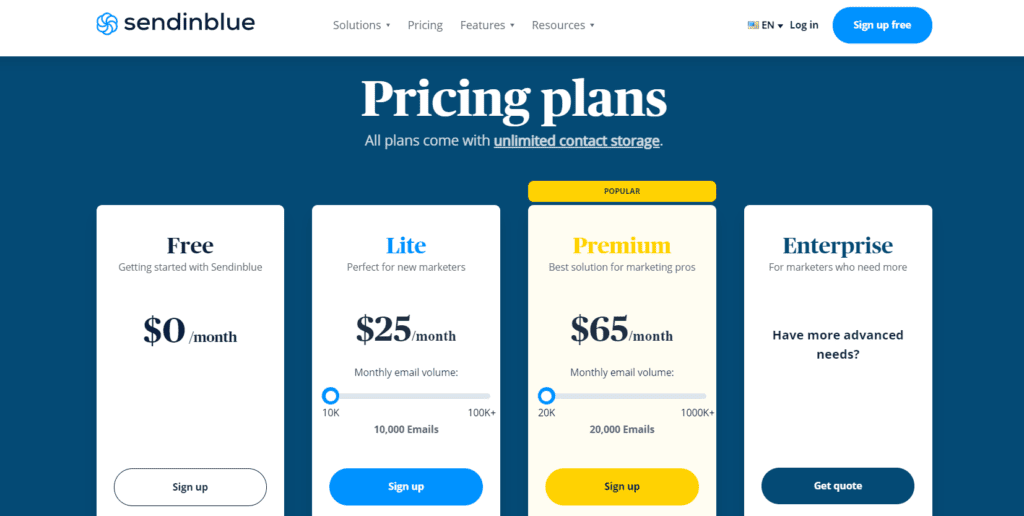 Sendinblue Pricing Plan