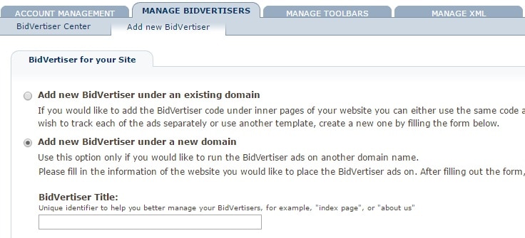 Bidvertiser Guide: Add New Website