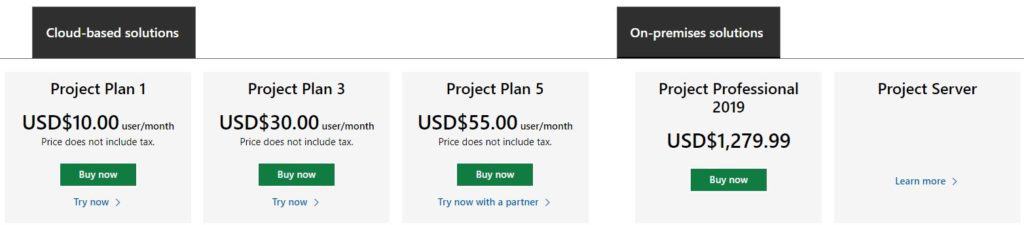 Microsoft Project Pricing Plan