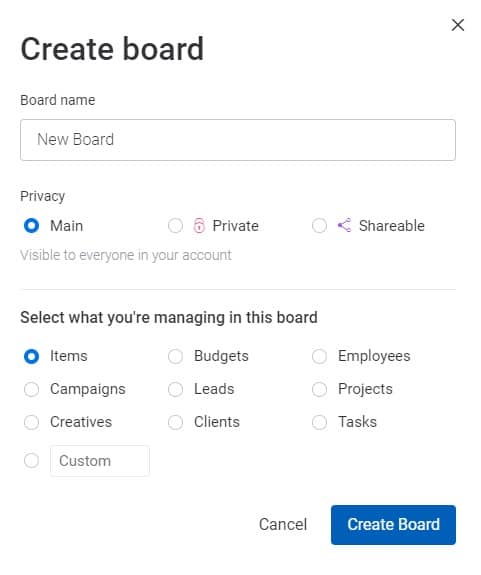 Monday: Create New Board