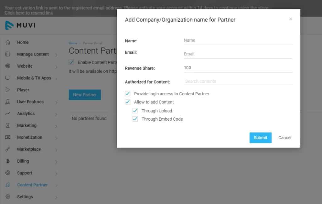 Muvi Content Partner Portal