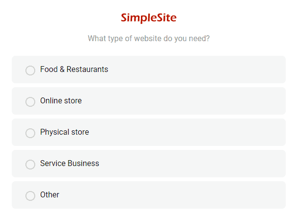SimpleSite Website Types