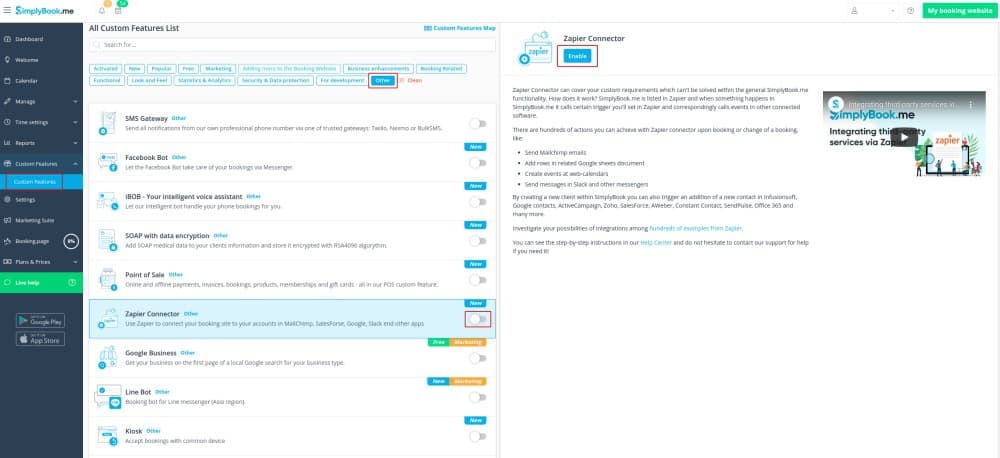 Simplybook.me Guide: Enable Zapier Connector Simplybook.me Guide: Enable Zapier Connector