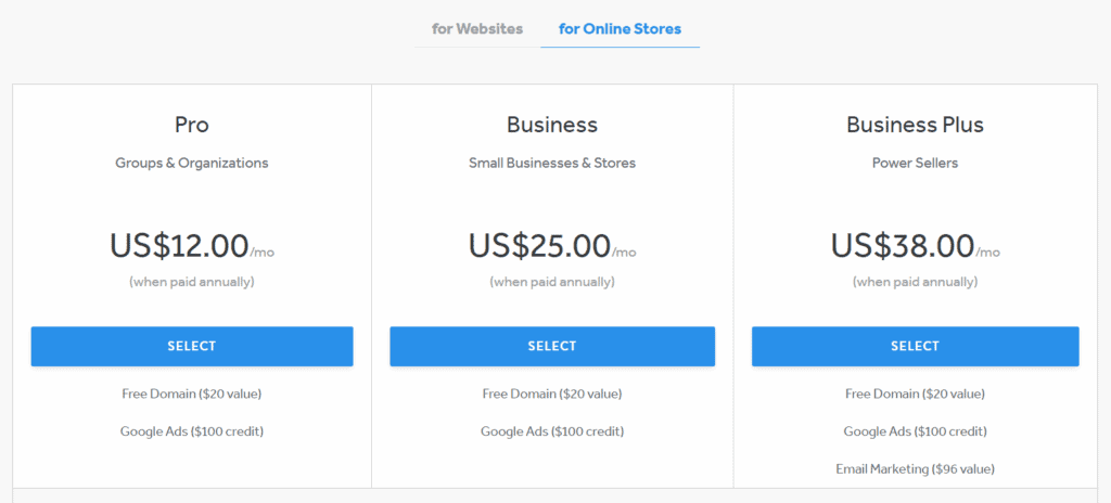 Weebly Pricing for Online Stores