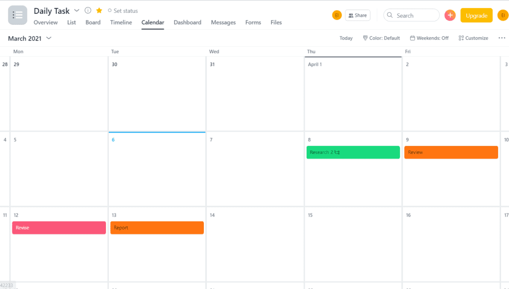 Asana Calendar Views