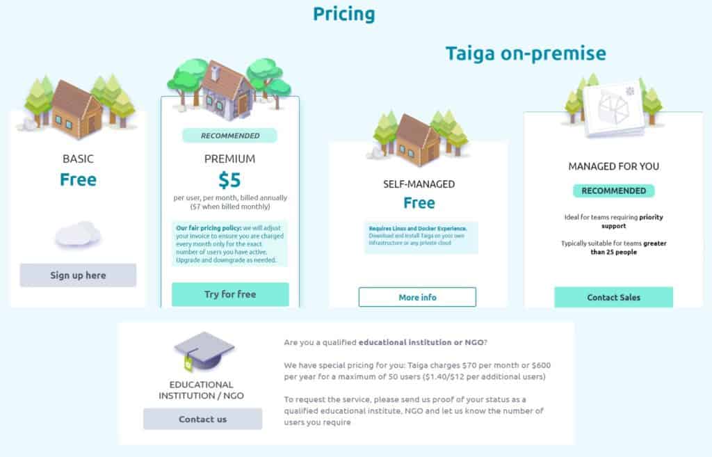 Taiga Pricing Plan - Trello Alternative