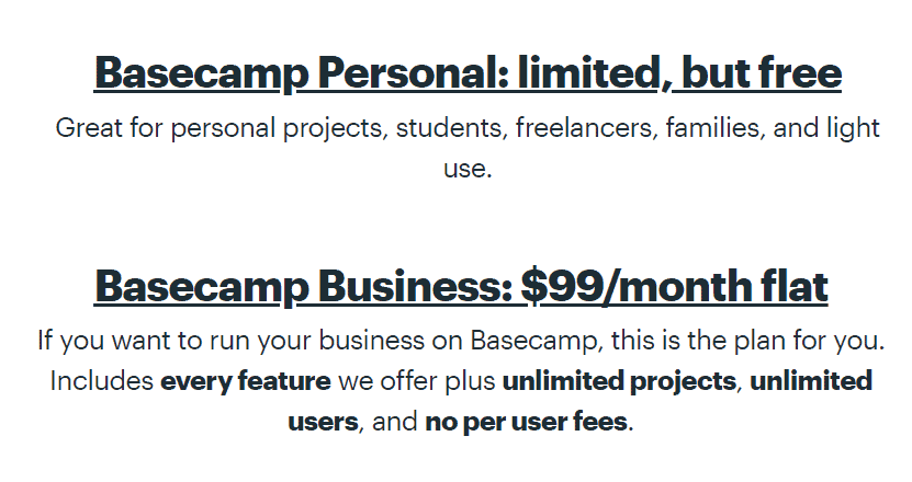 Basecamp Pricing