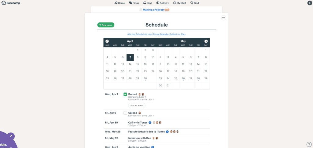 Basecamp Schedule