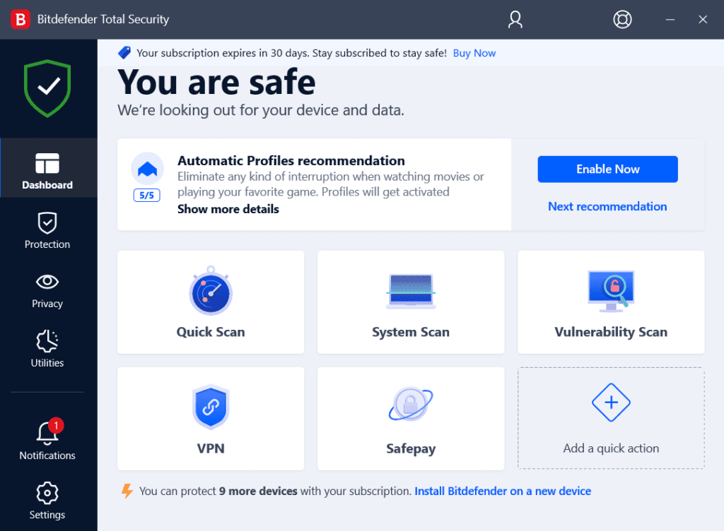 Bitdefender Dashboard