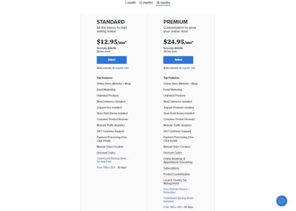 Bluehost WooCommerce Hosting Pricing Plan