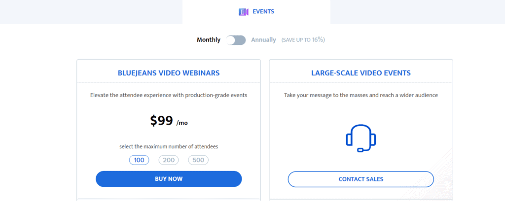 BlueJeans Virtual Events Pricing