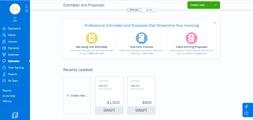 FreshBooks Estimates and Proposals