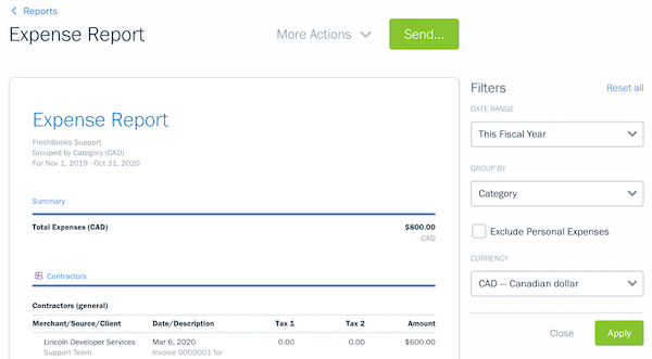 FreshBooks Expense Reports