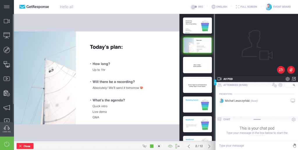 GetResponse webinar session
