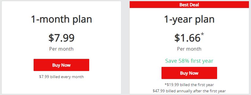 McAfee VPN Pricing Plans