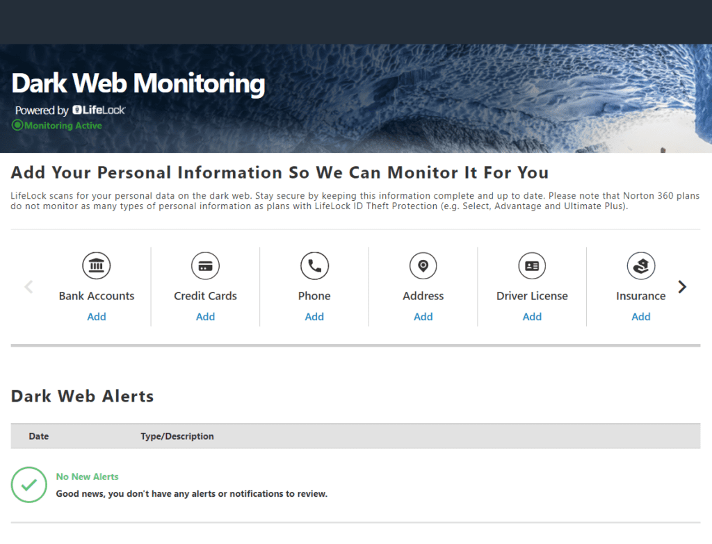 Norton Dark Web Monitoring