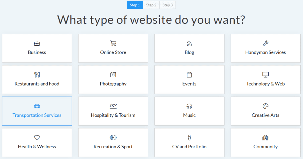 SITE123 Website Types