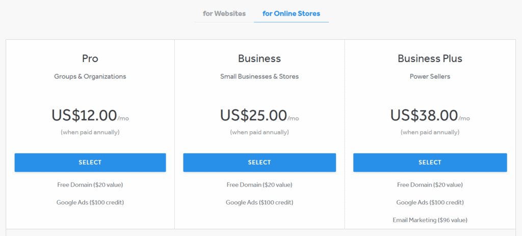 Squarespace Online Stores Pricing Plans