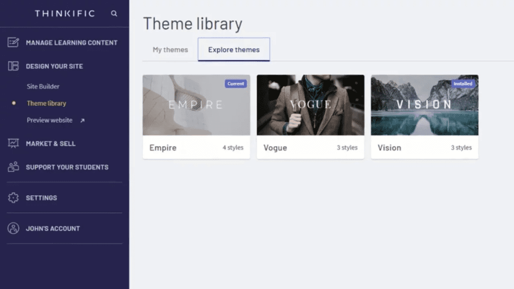 Thinkific theme library