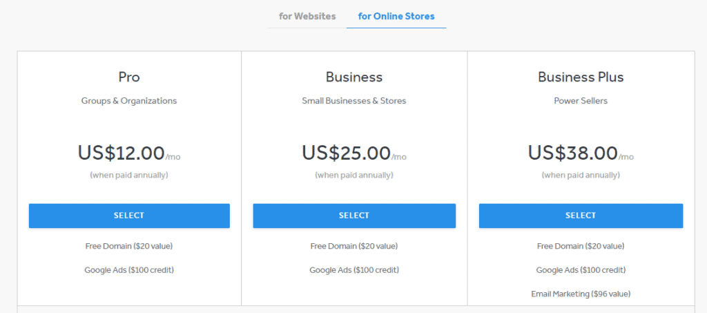 Weebly Pricing Plans