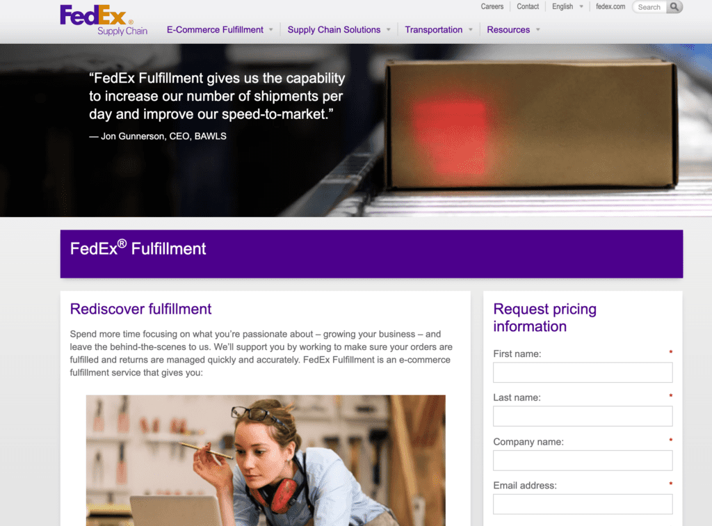 FedEx Fulfillment Services home page