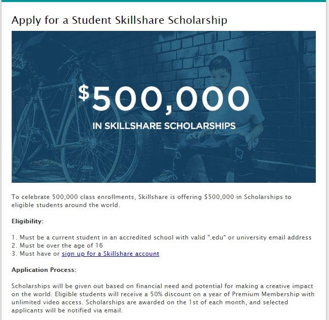 skillshare vs. udemy - skillshare scholarship