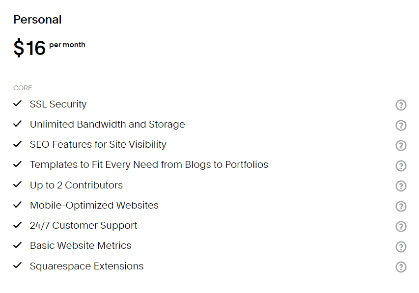 Squarespace Personal Plan Monthly