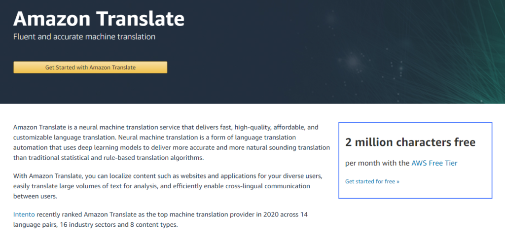 Amazon Translate Machine Translation Software