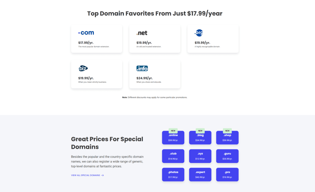 SiteGround Domain Pricing Plan