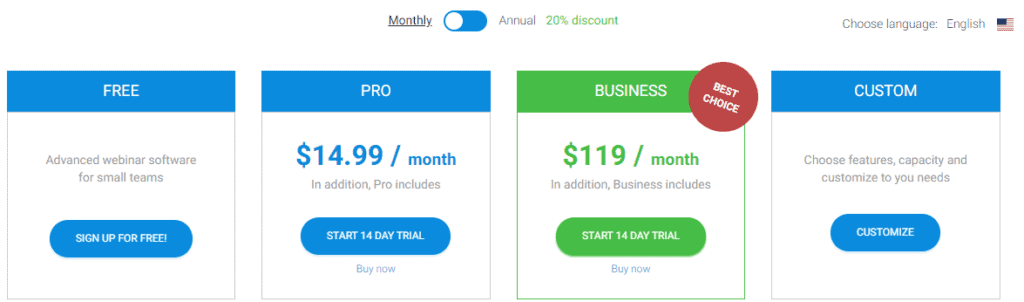 LiveWebinar Pricing Plan