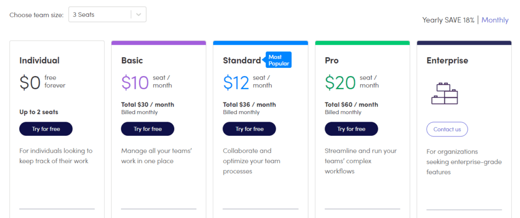 Monday.com Monthly Pricing Plan