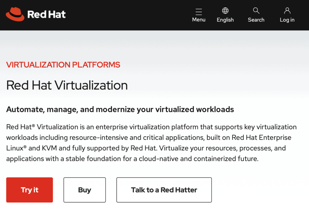 red hat virtualization homepage