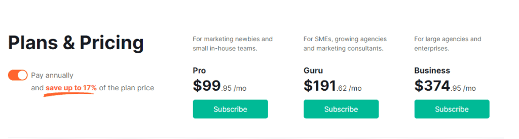 SEMrush Annual Pricing Plans