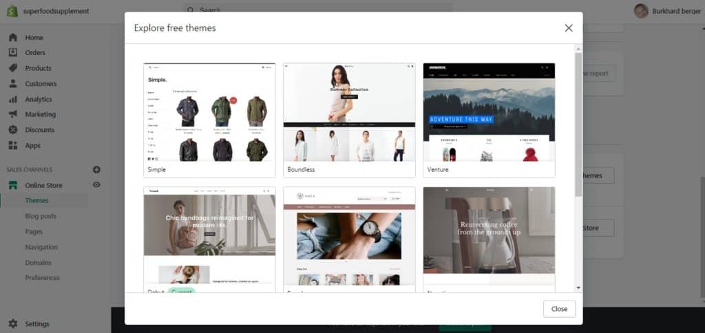 Shopify key feature: pre-made themes
