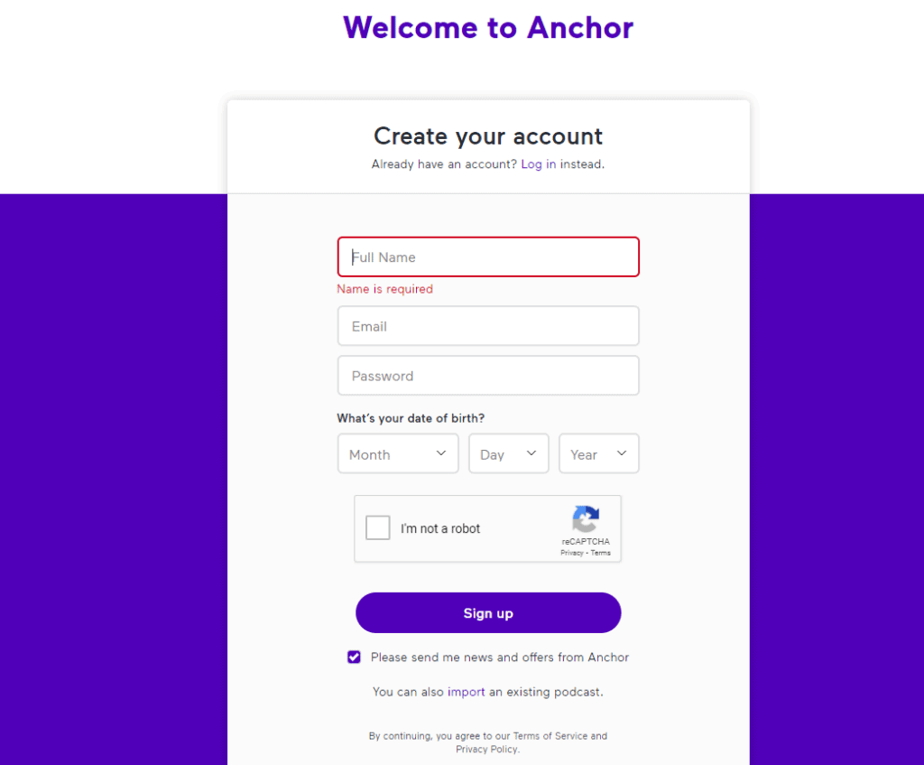 Anchor Account Creation