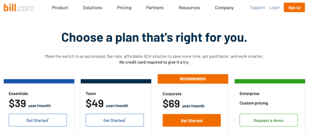 bill.com pricing plan