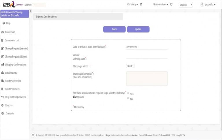 i2B Connect Automatic Shipping Notification Module