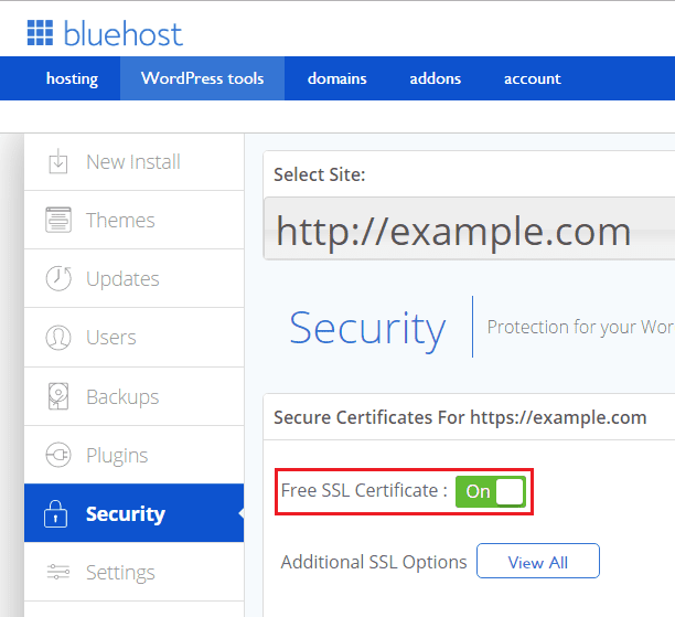 Bluehost Free SSL certificate
